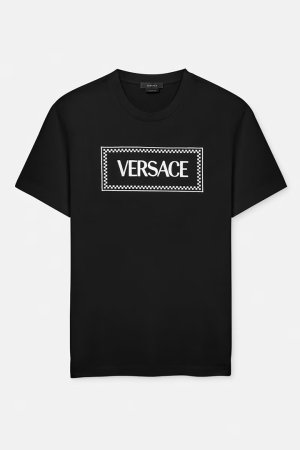 画像1: VERSACE ヴェルサーチ Tシャツ '90s ヴィンテージ ロゴ 刺繍{1011694-1A08584_1B000-BDA}