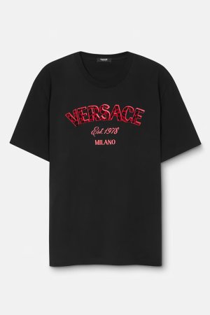 画像1: VERSACE ヴェルサーチ Tシャツ 刺繍入り ヴェルサーチェ ワイルド スタンプ {1013302-1A12441_1B000-BDA}