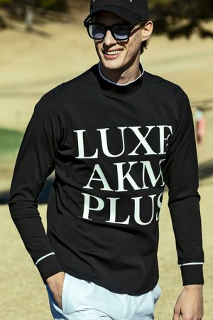 画像1: LUXEAKMPLUS リュクスエイケイエムプラス ゴルフ ビックロゴモックネックロングTシャツ{-BDA}