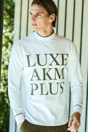 画像1: LUXEAKMPLUS リュクスエイケイエムプラス ゴルフ ビックロゴモックネックロングTシャツ{-BDA}