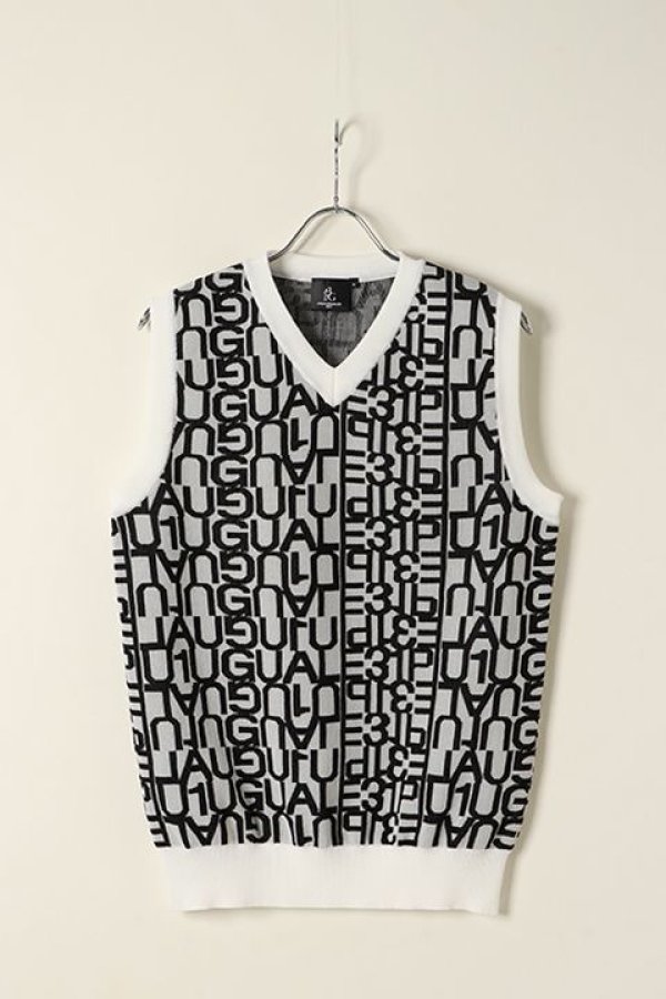 画像1: 1PIU1UGUALE3 GOLF×S.KATAYAMA （片山晋呉プロ モデル）V-NECK BIG LOGO KNIT VEST{GRK020-POE207-10-BAA} (1)