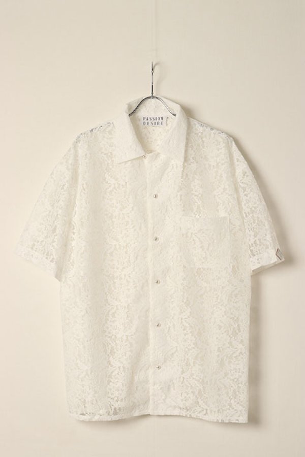 画像1: el conductorH コンダクター FLOWER LACE OPEN COLLAR SHORT SLEEVE SHIRT{-BDA} (1)