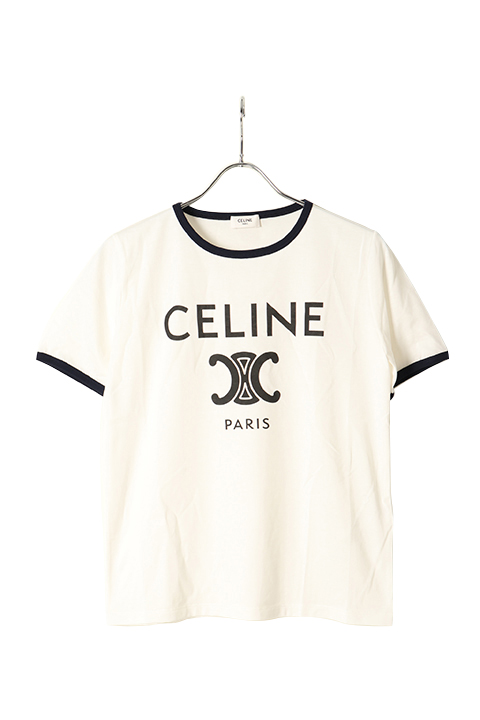 セリーヌ CELINE PARIS Tシャツ コットン ホワイト/ネイビー サイ