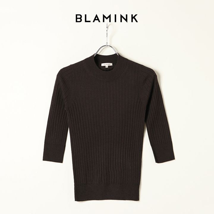 SOLD}BLAMINK ブラミンク カシミヤシルク18Gリブショートスリーブニット{7913-106-0205-BRW-BAS} - underbar