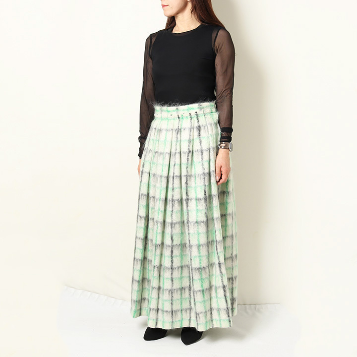 ブラミンク　ウールチェック　プリーツ　ツイードスカート　グレー　36サイズ