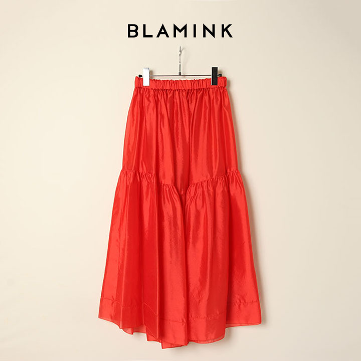 ブラミンク　スカート　赤　シルク　プリーツ