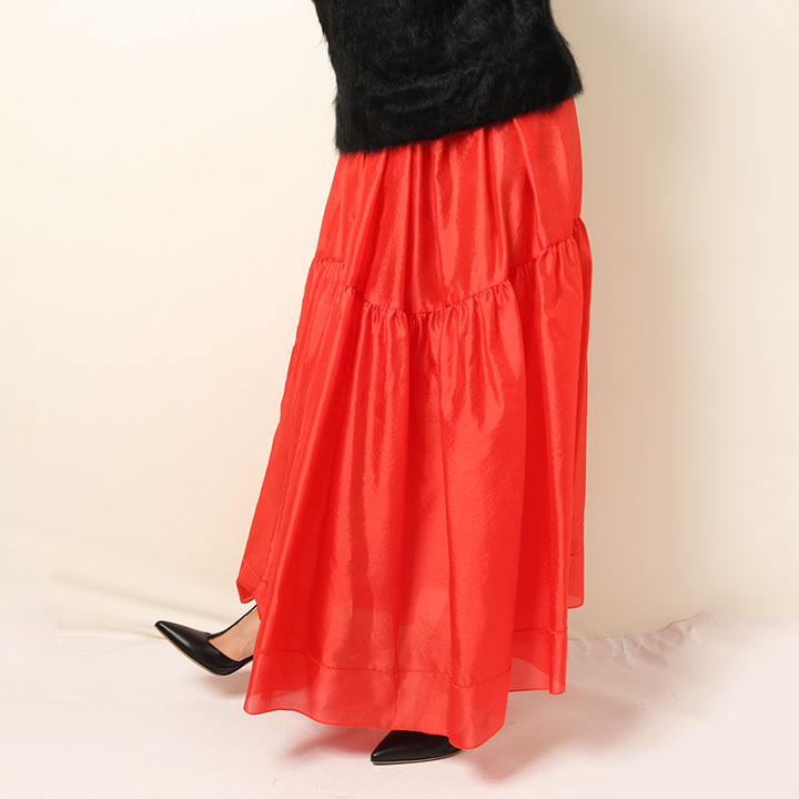 fvecフリマボトムスBLAMINK 赤総柄ロングギャザースカート メ9
